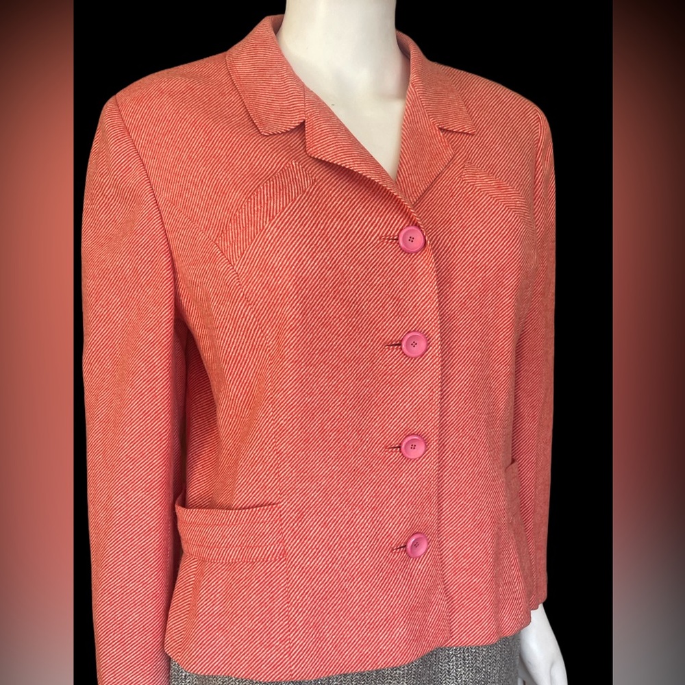 Mid Century Davidow Coral Red And Pink Striped Wool Box Jacket